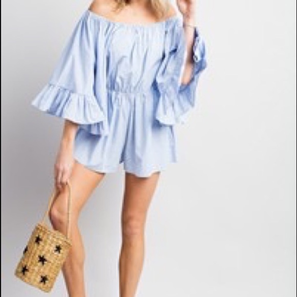 Baby Doll Romper- Lt. Blue Stripe - Picture 7 of 7
